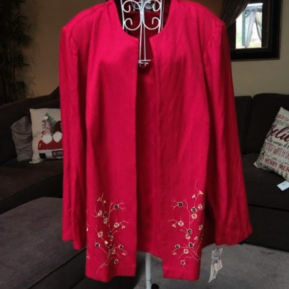 NWT Allison Che red floral print blazer with attached undershirt 24W